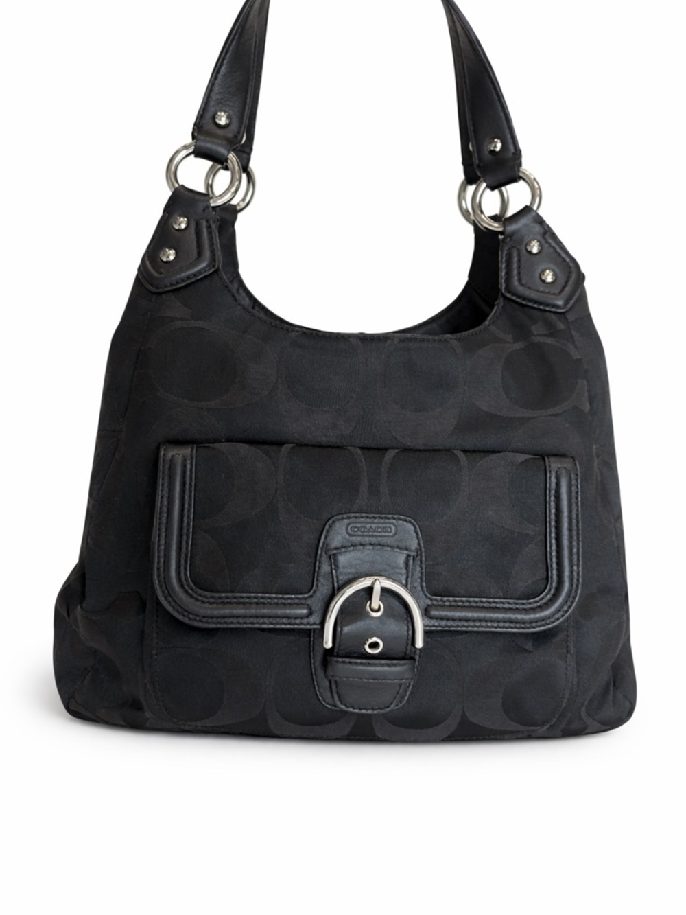 Coach Black Monogram Shoulder Bag with Front Buckle Pocket y2k vintage